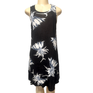 Elegant Black and Blue Floral Dress Size L